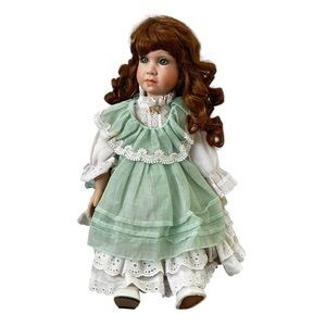 Effanbee Collector Porcelain Doll Green Eyes Red Hair Victorian Dress